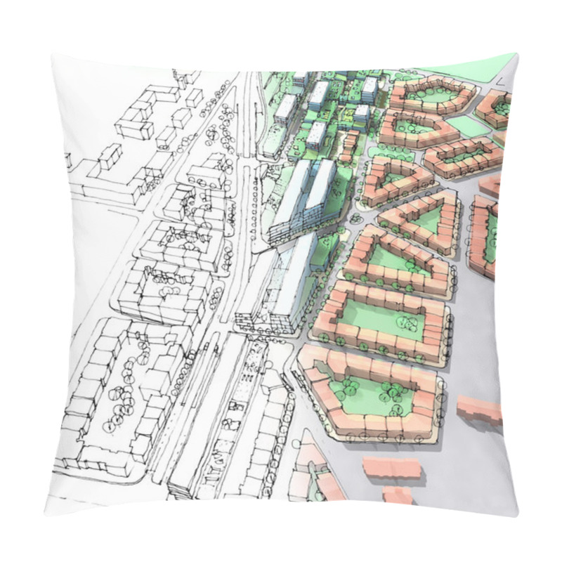 Personality  Drawing Of A Urban Development Pillow Covers