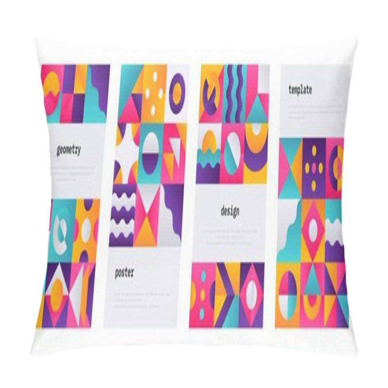 Personality  Geometric Shape Poster. Memphis Journal Cover With Swiss Geometric Composition, Banner Flyer With Abstract Bauhaus Shapes. Vector Set Pillow Covers