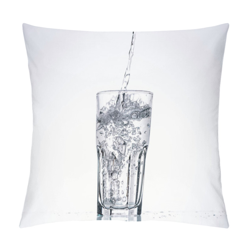 Personality  Water Pouring In Drinking Glass On White Background With Backlit And Copy Space Pillow Covers