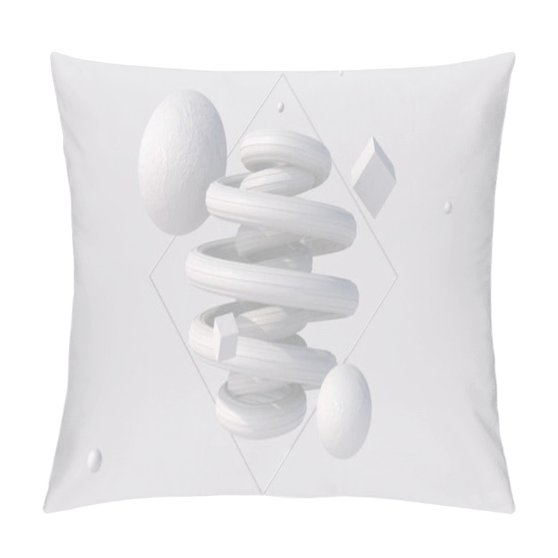 Personality  White Glossy Spiral And Textured Shapes. Monochrome Art Composition. Abstract Illustration, 3d Render. Pillow Covers