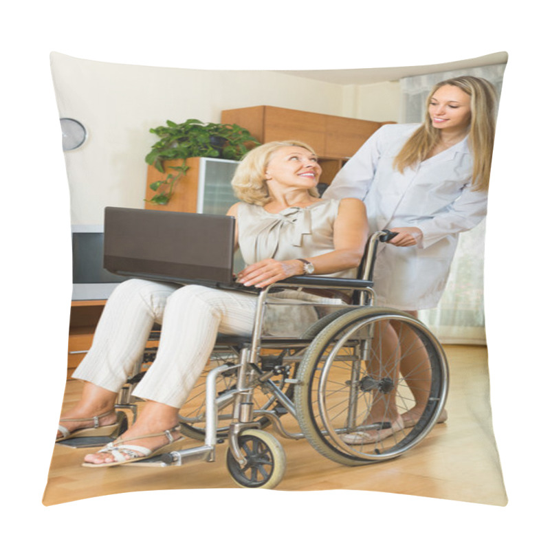 Personality  Social Worker And Invalid With Laptop Pillow Covers