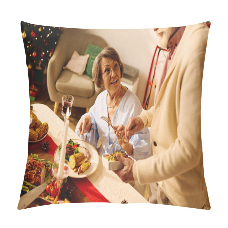 Personality  A Loving Couple Shares A Delightful Christmas Meal At Home, Filled With Laughter And Warmth. Pillow Covers