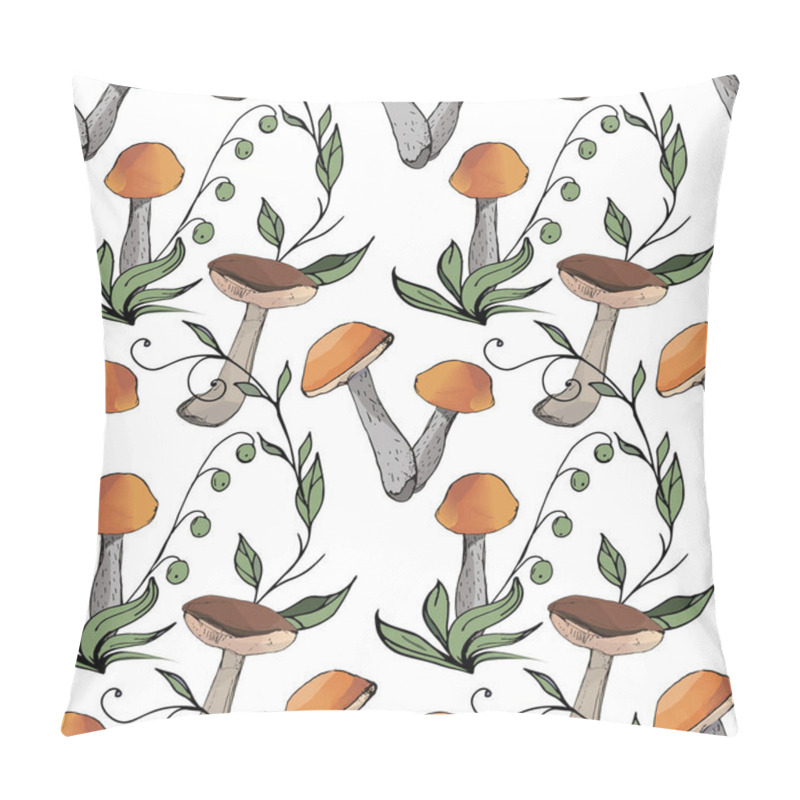 Personality  Mushrooms Edible Vegeterian Organic Mushrooming Seamless Pattern, Illustration. Boletus, Aspen Mushroom, Pattern Pillow Covers