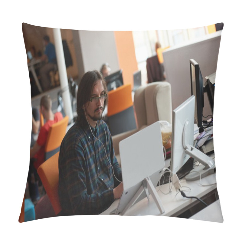 Personality  Startup Business, Software Developer Working On Computer Pillow Covers