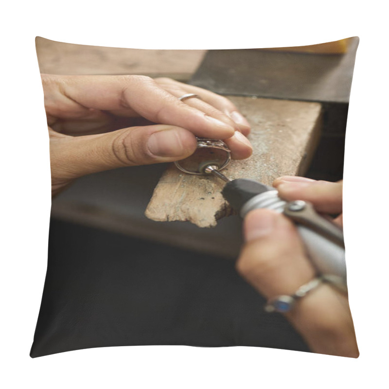 Personality  The Artisans Hands Gently Shape A Stunning Jewel, Showcasing Dedication And Craftsmanship. Pillow Covers