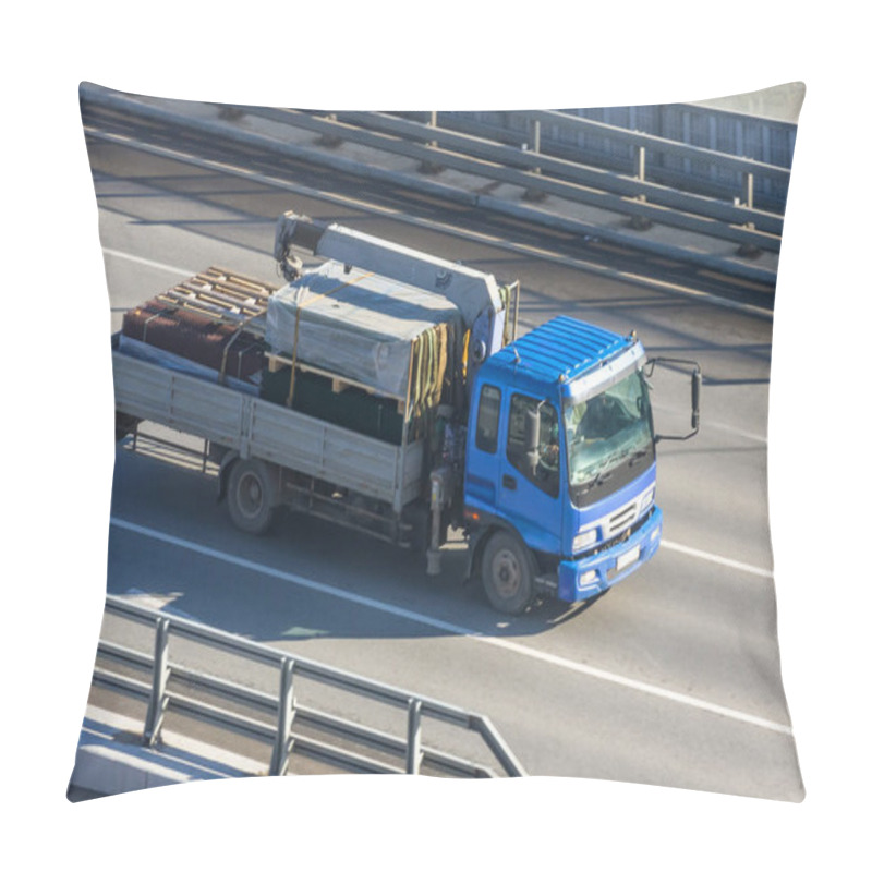 Personality  The Small Truck Crane Carries Cargo On The Highway Pillow Covers