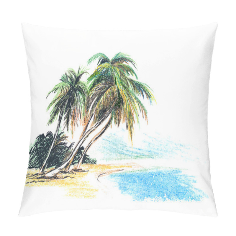 Personality  Drawing Beach With Palm Trees Pillow Covers