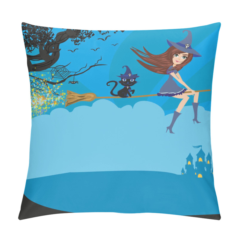 Personality  Witch Flying On A Broom - Frame Pillow Covers