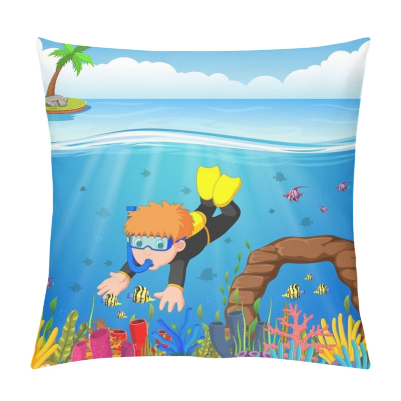 Personality  Cartoon Boy Diving In The Sea Pillow Covers