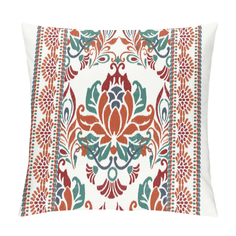 Personality  Ikat Floral Paisley Embroidery On White Background.Ikat Ethnic Oriental Pattern Traditional.Aztec Style Abstract Vector Illustration.design For Texture,fabric,clothing,wrapping,decoration,scarf,carpet Pillow Covers