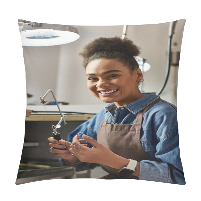 Personality  A Skilled Artisan Showcases Her Creativity While Crafting Stunning Jewelry With Enthusiasm Pillow Covers