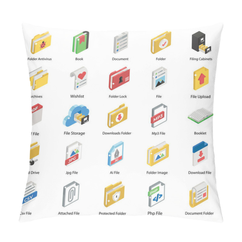 Personality  Pack Of Files Isometric Icons  Pillow Covers