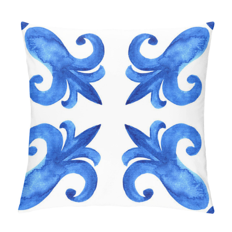 Personality  Portuguese Azulejo Tile. Blue And White Gorgeous Seamless Pattern. Hand Painted Watercolor. For Scrapbooking Wallpaper Cases For Smartphones Web Background Print Surface Texture Pillows Towels Linens Pillow Covers