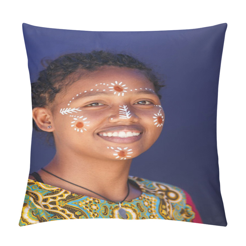 Personality  Native Malagasy Sakalava Ethnic Girls, Beauties With Decorated Face Pillow Covers