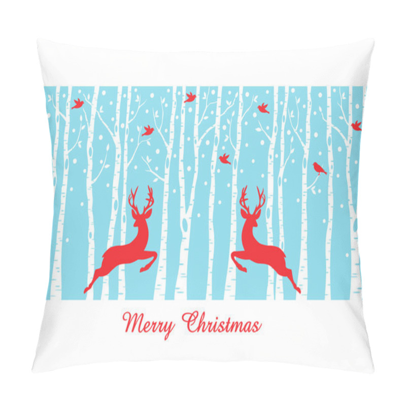 Personality  Christmas Deers In Birch Tree Forest, Vector Pillow Covers