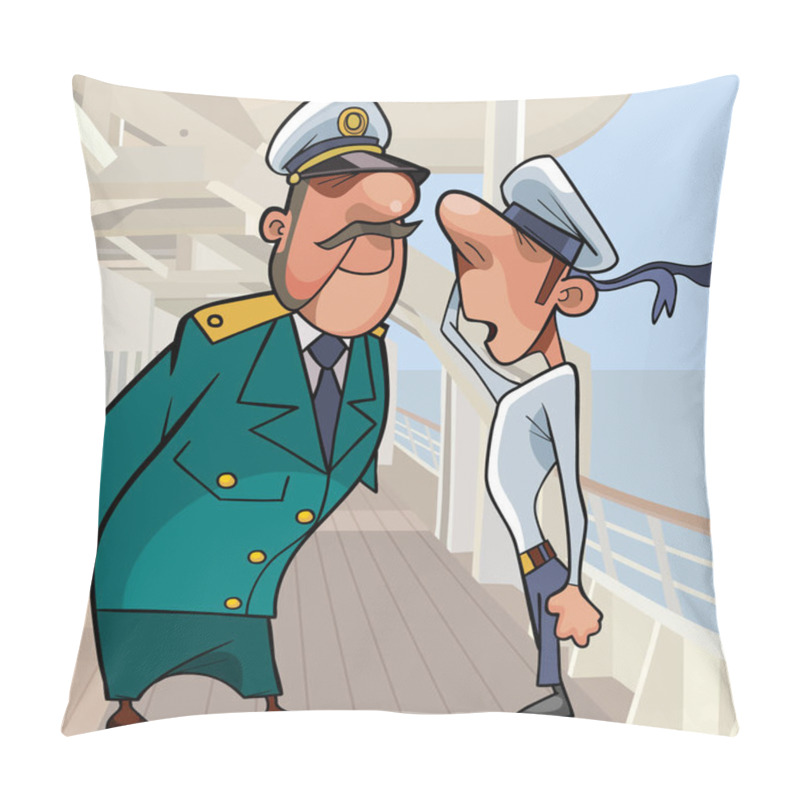 Personality  Cartoon Sailor Reports To Captain On Deck Of Ship Pillow Covers