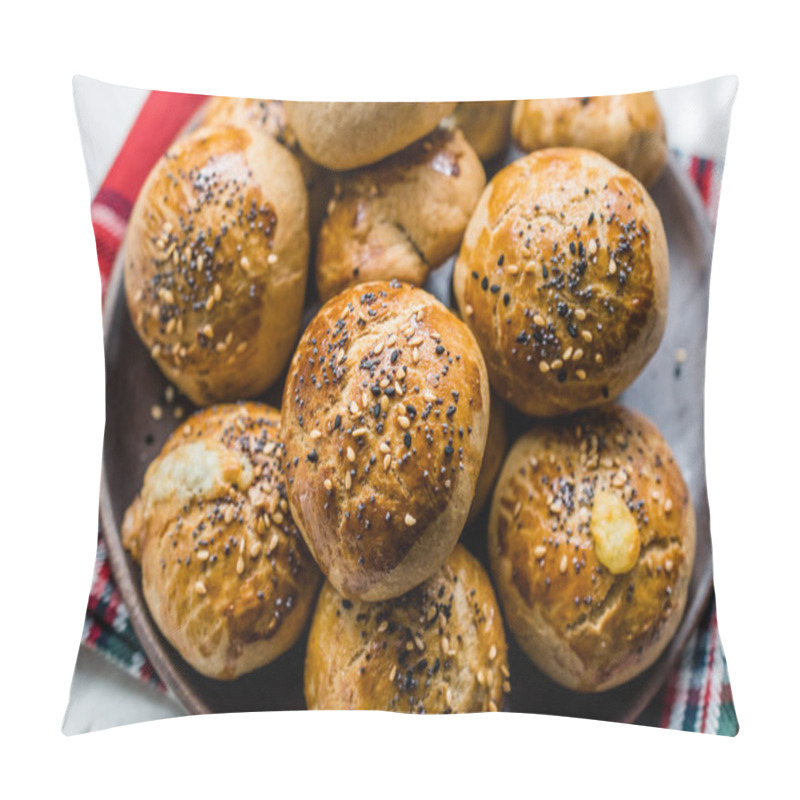 Personality  Homemade Turkish Pastries Pogaca With Black Cumin And Sesame Seeds. Traditional Organic Food. Pillow Covers