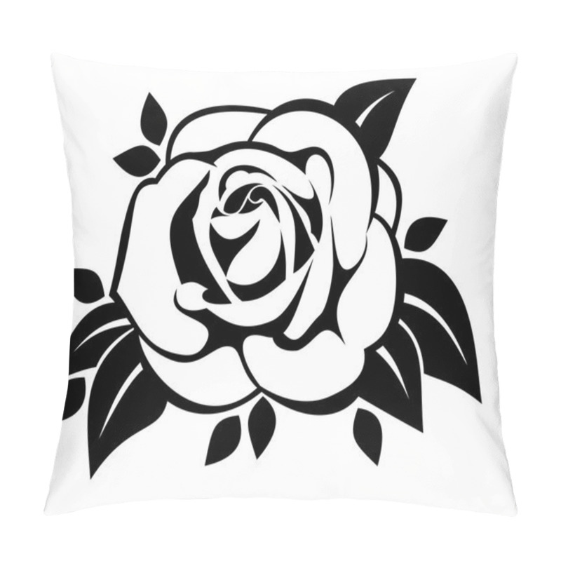 Personality  Black Silhouette Of Rose With Leaves. Vector Illustration. Pillow Covers