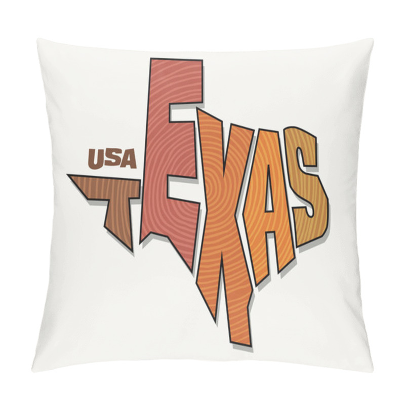 Personality  State Of Texas With The Name Distorted Into State Shape. Pop Art Style Vector Illustration For Stickers, T-shirts, Posters, Social Media And Print Media. Pillow Covers