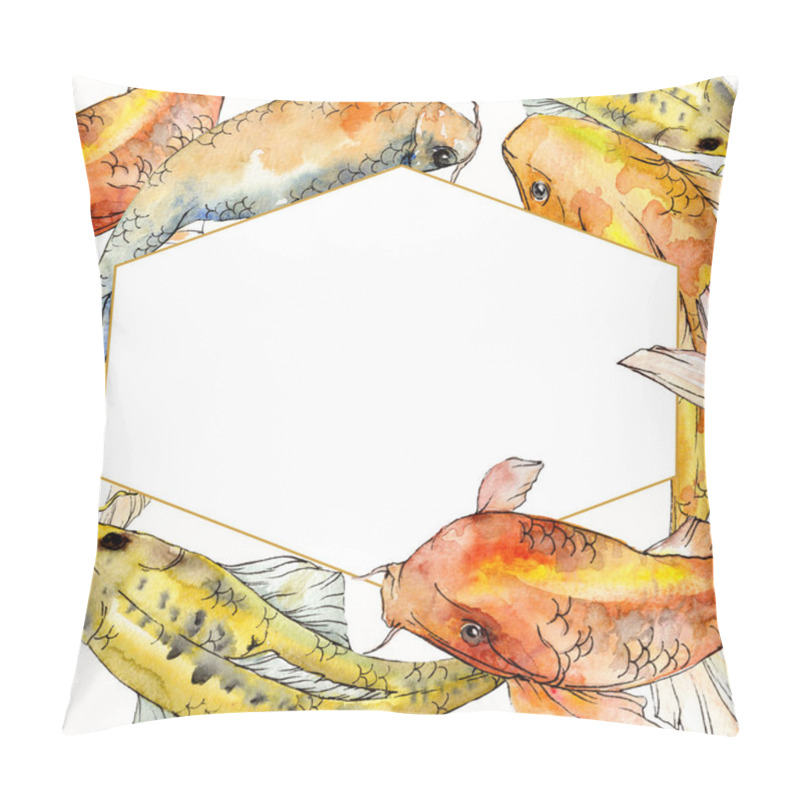 Personality  Watercolor Aquatic Underwater Tropical Fish Set. Red Sea And Exotic Fishes Inside: Goldfish. Frame Border Square. Pillow Covers