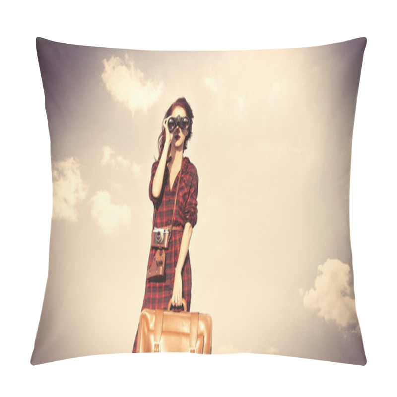 Personality  Girl With Bag And Binocular Pillow Covers