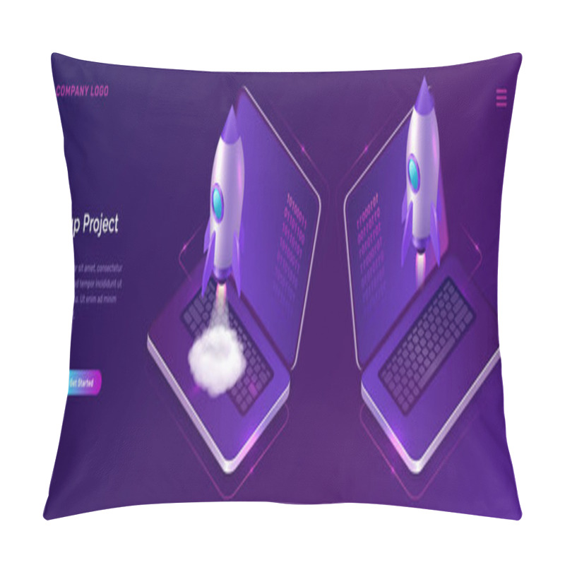 Personality  Business Start Up Isometric Concept With Rocket Pillow Covers