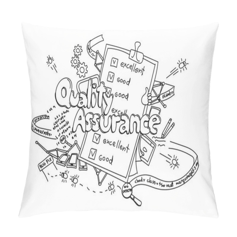 Personality  Quality Assurance, Vector Hand Drawn Illustration Isolated On White Background Pillow Covers