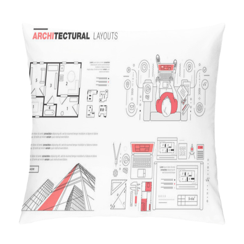 Personality  Architectural Layouts In Trendy Polygonal  Line Composition Pillow Covers