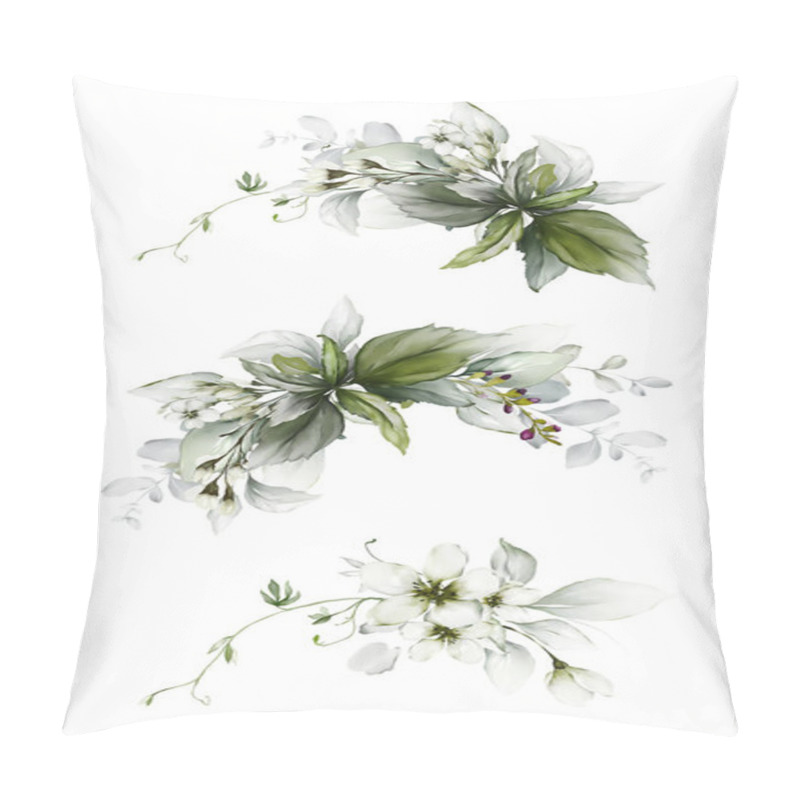 Personality  Set Of Botanical Compositions With Foliage And Flowers On A White Background. Pillow Covers