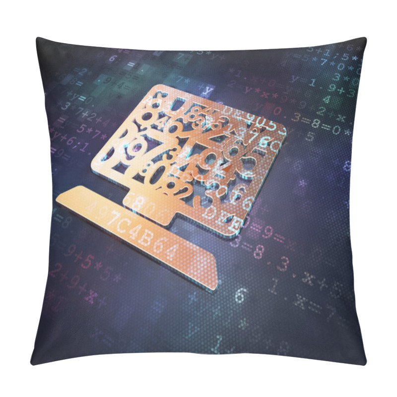 Personality  Education Concept: Golden Computer Pc On Digital Background, 3d Render Pillow Covers