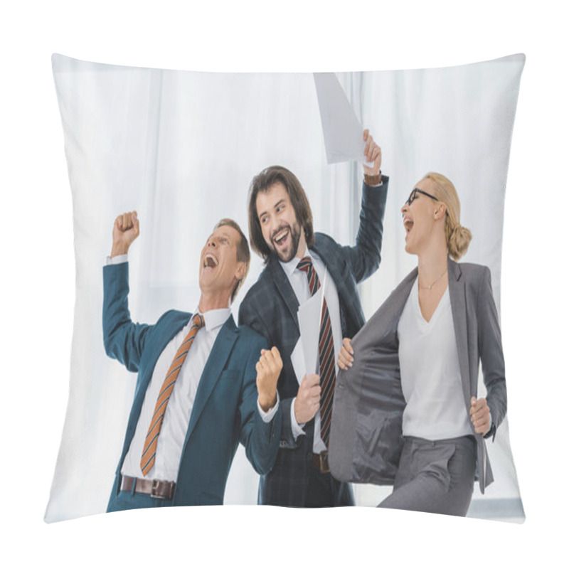 Personality  Happy Office Workers Rejoicing Great Deal In Office Pillow Covers