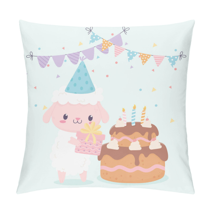 Personality  Happy Birthday Sheep Gift Cake Pennants Celebration Decoration Card Pillow Covers