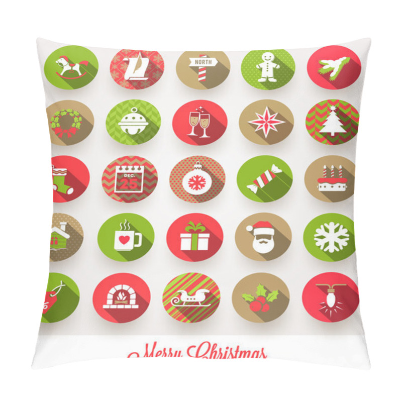 Personality  Vector Set Of Christmas Flat Icons With Long Shadows Pillow Covers