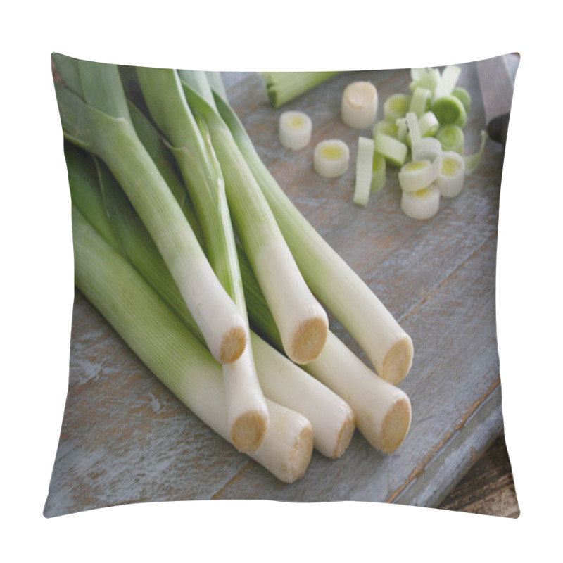 Personality  Preparing Fresh Leeks On The Table Pillow Covers