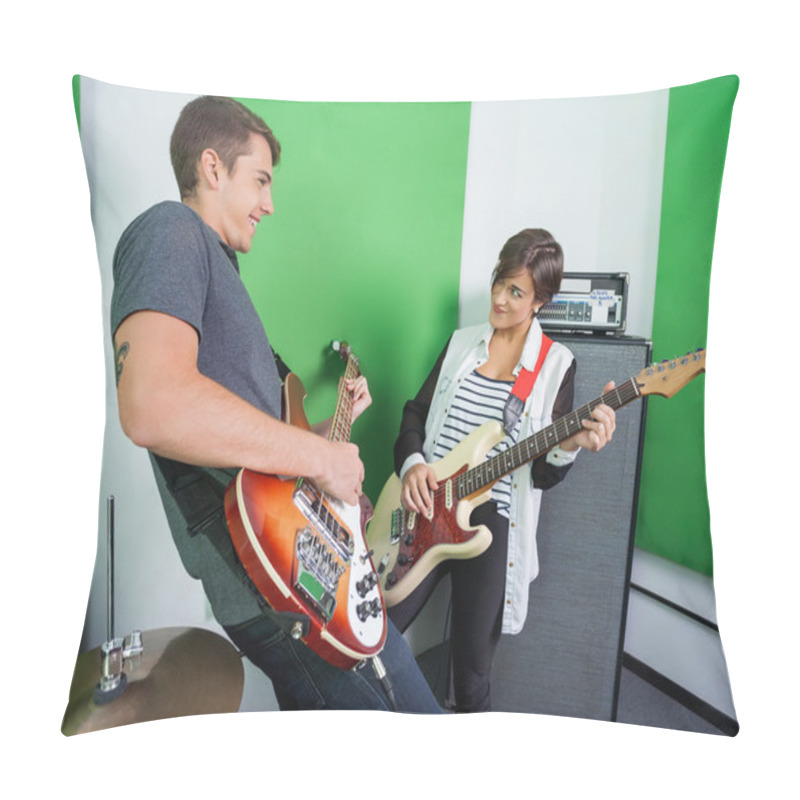 Personality  Band Members Playing Guitars In Recording Studio Pillow Covers