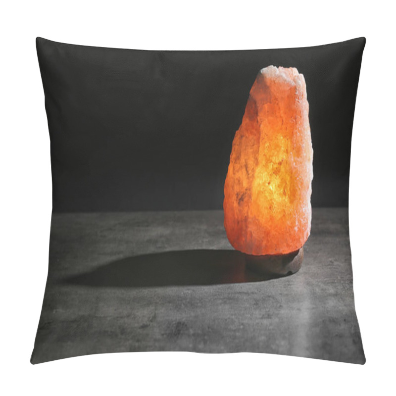 Personality  Himalayan Salt Lamp On Table Against Black Background. Space For Text Pillow Covers