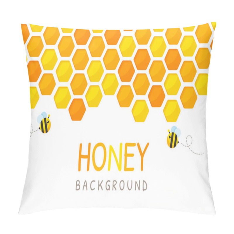 Personality  Hexagonal Golden Yellow Honeycomb Pattern Paper Cut Background With Bee And Sweet Honey Inside. Pillow Covers