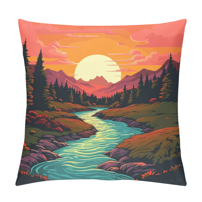 Personality  Mountain And River At Night. Vector Illustration Pillow Covers