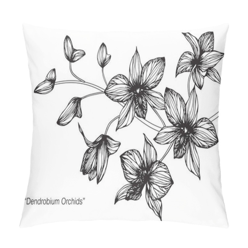 Personality  Orchids Flower. Drawing And Sketch With Black And White Line-art. Pillow Covers