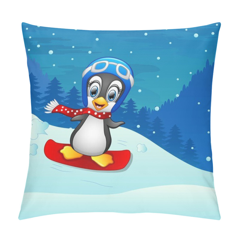 Personality  Snowboarding Penguin Cartoon Pillow Covers