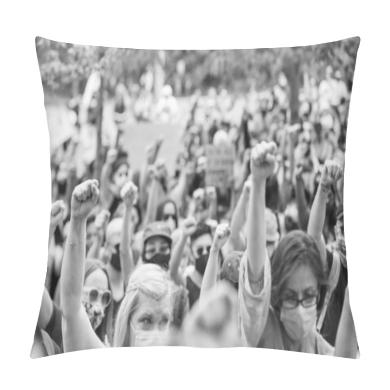 Personality  TORONTO, ONTARIO, CANADA - JUNE 6, 2020: Anti-Racism March, In Solidarity With Black Lives Matter And Against The Death Of George Floyd And Police Injustice. Pillow Covers