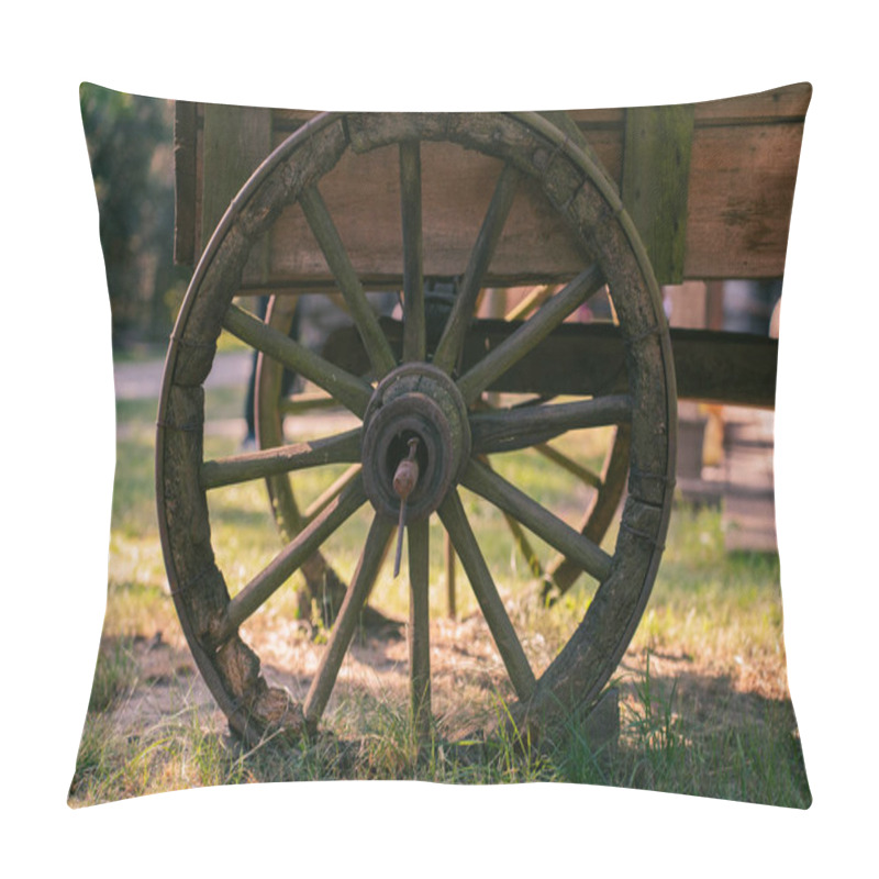 Personality  Old Wooden Cart With Large Wheels. Western Style Wagon Wheel. Pillow Covers