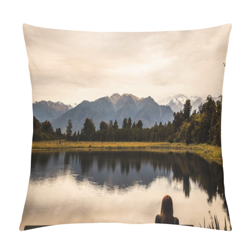 Personality  Panoramic Twilight View Of Beautifully Romantic Lake Matheson Landscape Scenery, South Island, New Zealand. Pillow Covers