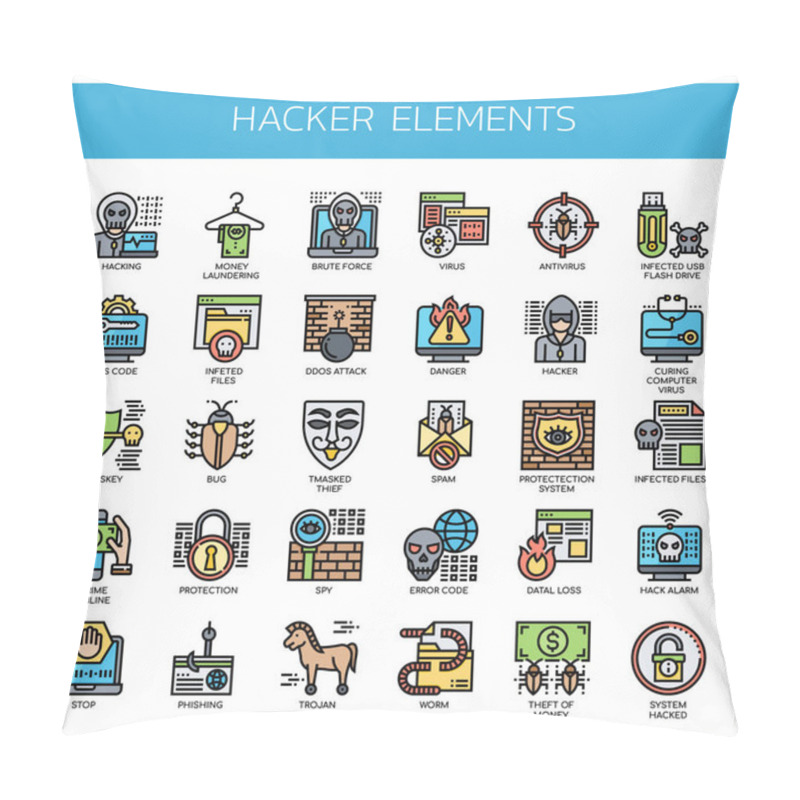 Personality  Hacker Elements , Thin Line And Pixel Perfect Icons Pillow Covers