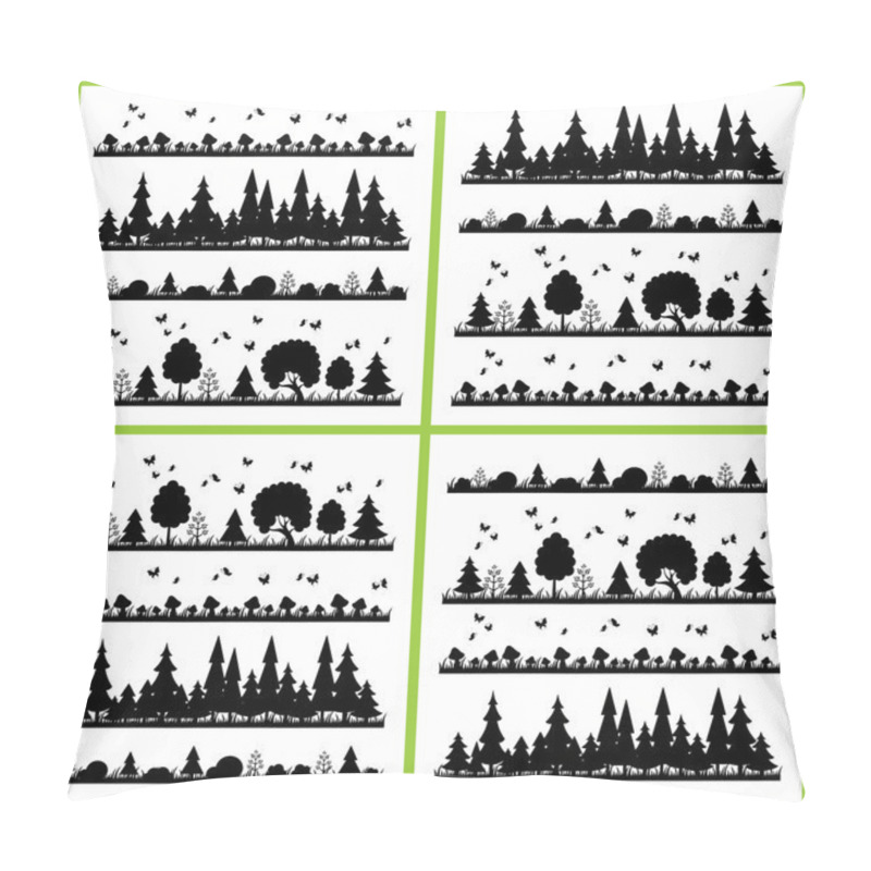 Personality  Composition Black Forest On A White Background Flat Style Trees Pillow Covers