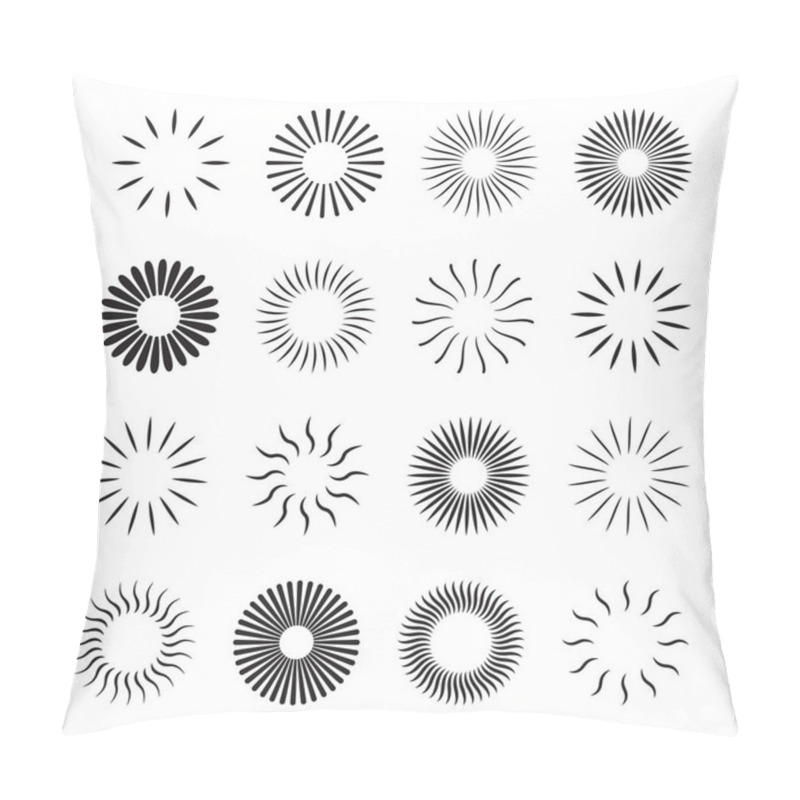 Personality  Starburst And Sunburst Radial Effect Set With Different Style For Decorative Design Isolated On White Background. Vector Illustration Pillow Covers