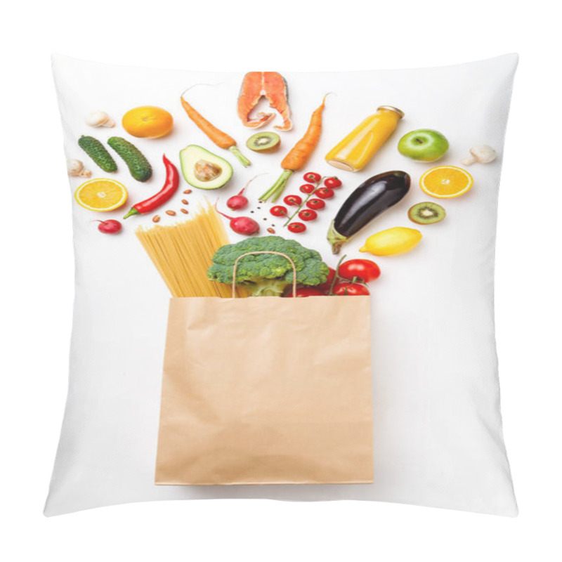 Personality  Photo Of Paper Bag With Vegetables, Fruits, Fish And Spaghetti Pillow Covers