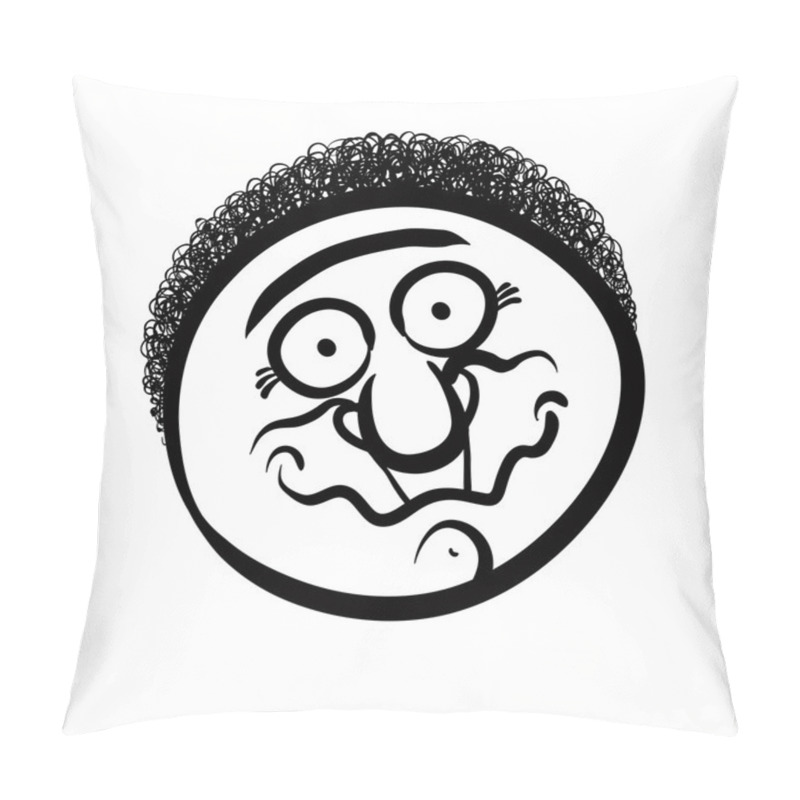 Personality  Funny Cartoon Face, Black And White Lines Vector Illustration. Pillow Covers