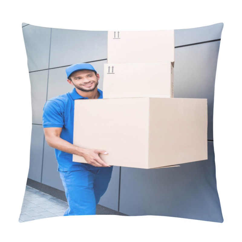 Personality  Delivery Man With Stack Of Boxes Pillow Covers