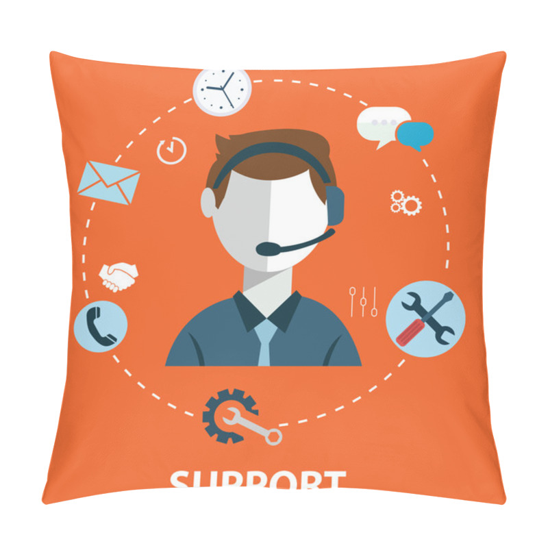 Personality  Business Customer Care Service Concept Flat Icons Set Of Contact Us Support Help Desk Phone Call And Website Click For Infographics Design Web Elements Vector Illustration Pillow Covers